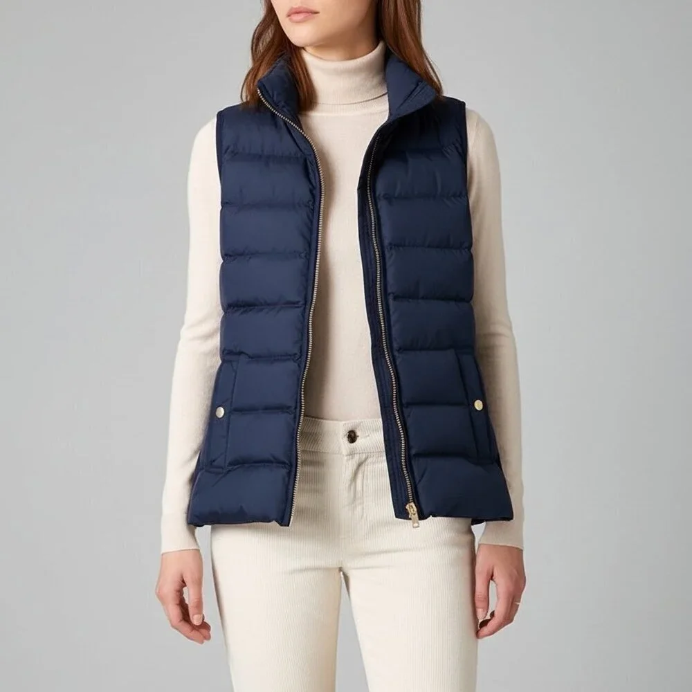 J. Crew Navy Quilted Puffer Vest with Side Zip Detail Size XS
